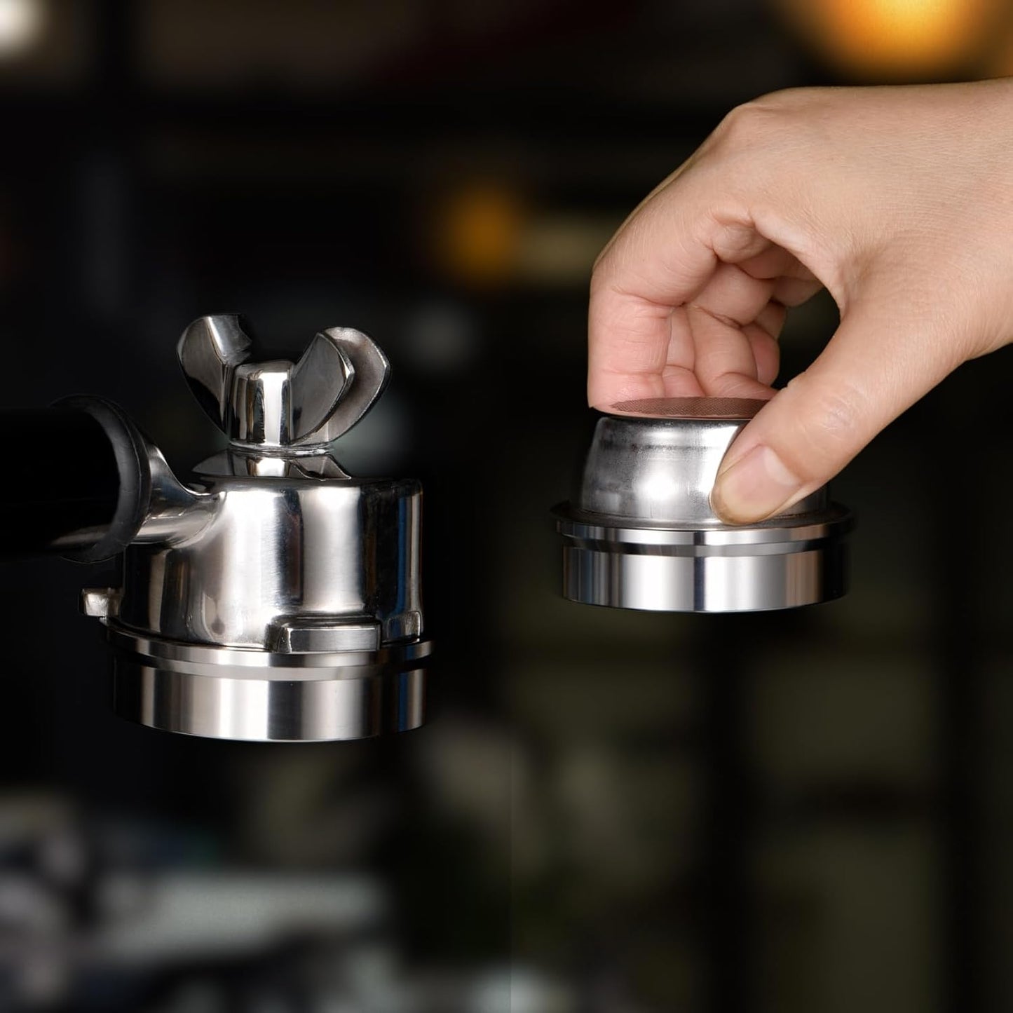 MATOW 2 in 1 Design Gravity Distributor and Magnetic Dosing Funnel Combo, 53.3mm Adaptive Espresso Distributor and 54mm Stainless Steel Dosing Ring Set Compatible with Breville 54mm Portafilter