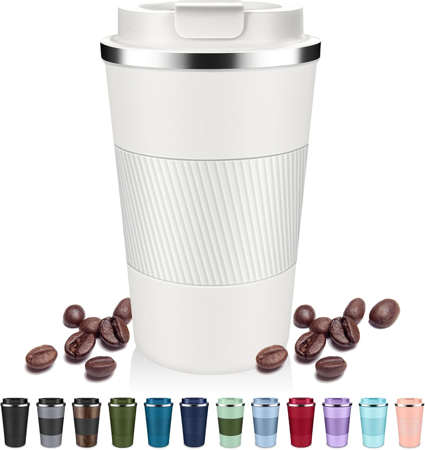 Insulated Coffee Tumblers with Flip Lid 12oz / 17oz, Stainless Steel Travel Coffee Mug Leak Proof, Vacuum Insulated Coffee Mug Reusable Cup, Keeps Cold and Hot for Coffee Tea
