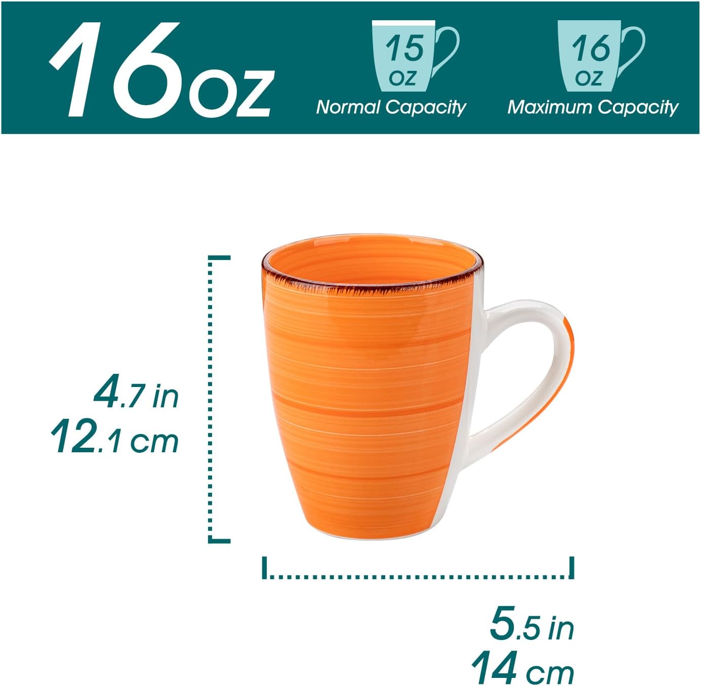 vancasso Bonita 16 Oz Large Coffee Mugs Set of 6, Ceramic Coffee Cups for Cappuccino, Latte, Tea, Cocoa, Warm Color