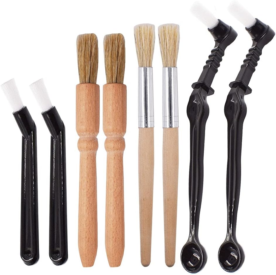 DXary 8 Pieces Coffee Brush Set Professional Espresso Brush Kit Include Wooden Coffee Grinder Machine Cleaning Brush and Nylon Espresso Brush for Coffee Machine Group Head (8)