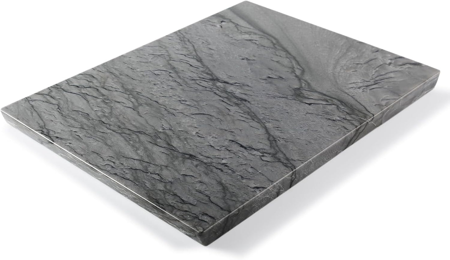 Koville Natural Marble Pastry Board for Kitchen, 16" x 12" Marble Tray Cutting & Charcuterie Board Slab for Countertop, Stone Cheese Resistant Pastry Tray, Rectangular Serving & Chopping Slab - Dark