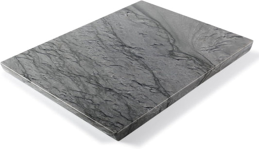 Koville Natural Marble Pastry Board for Kitchen, 16" x 12" Marble Tray Cutting & Charcuterie Board Slab for Countertop, Stone Cheese Resistant Pastry Tray, Rectangular Serving & Chopping Slab - Dark