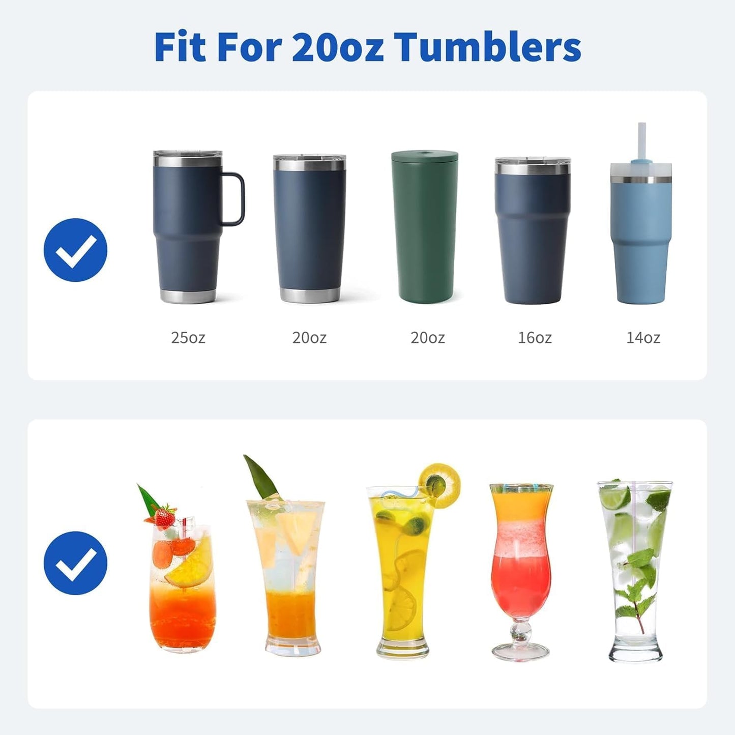 8.5" Metal Straws Reusable for 20 oz Tumbler, 5 Pcs Stainless Steel Drinking Straws for Yeti/RTIC/CIVAGO 20 oz Tumblers, 1 Portable Bag