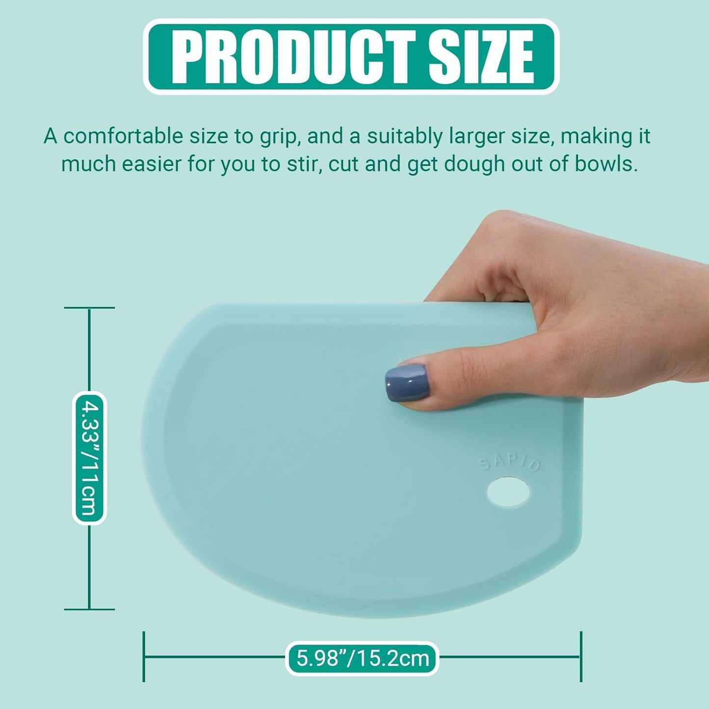 Silicone Dough Scraper with Stainless Steel Sheet, Curved Edge Flexible Bowl Scraper for Baking, Food Grade Silicone Bench Scraper for Sourdough Bread Proofing Basket, 5.98"×4.3", Mint Green, SAPID