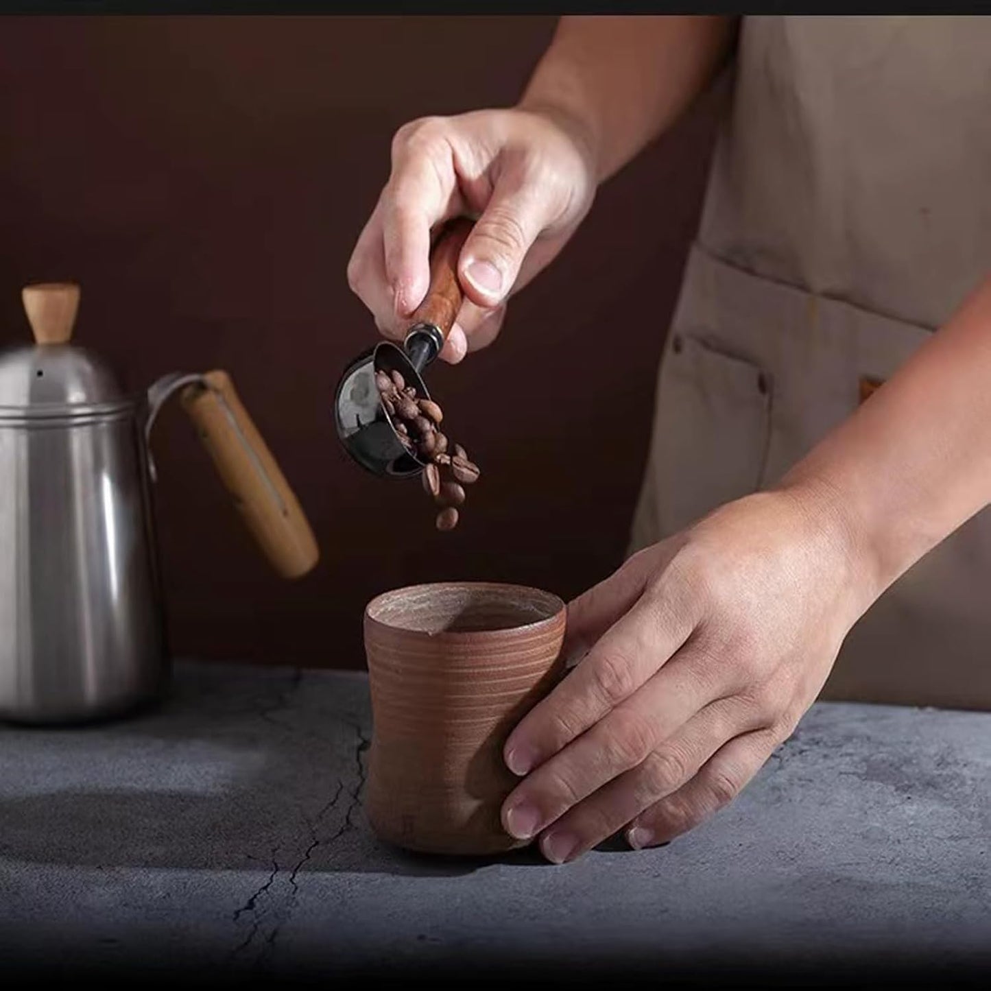 Vintage Coffee Measuring Spoon - 304 Stainless Steel, Coffee Scoop,10g Capacity, Walnut Handle - Perfect for Coffee, Tea, and More (Silver)
