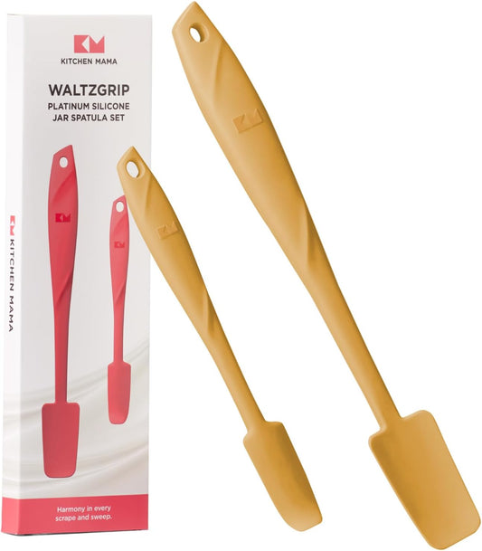 Kitchen Mama WaltzGrip Platinum Silicone Jar and Can Spatula Utensil Set: Heat-Resistant, Nonstick Scraper, Scooping, Perfect for Smoothies, Jam, Cream, Butter, Dishwasher Cooking Gadget (Yellow)