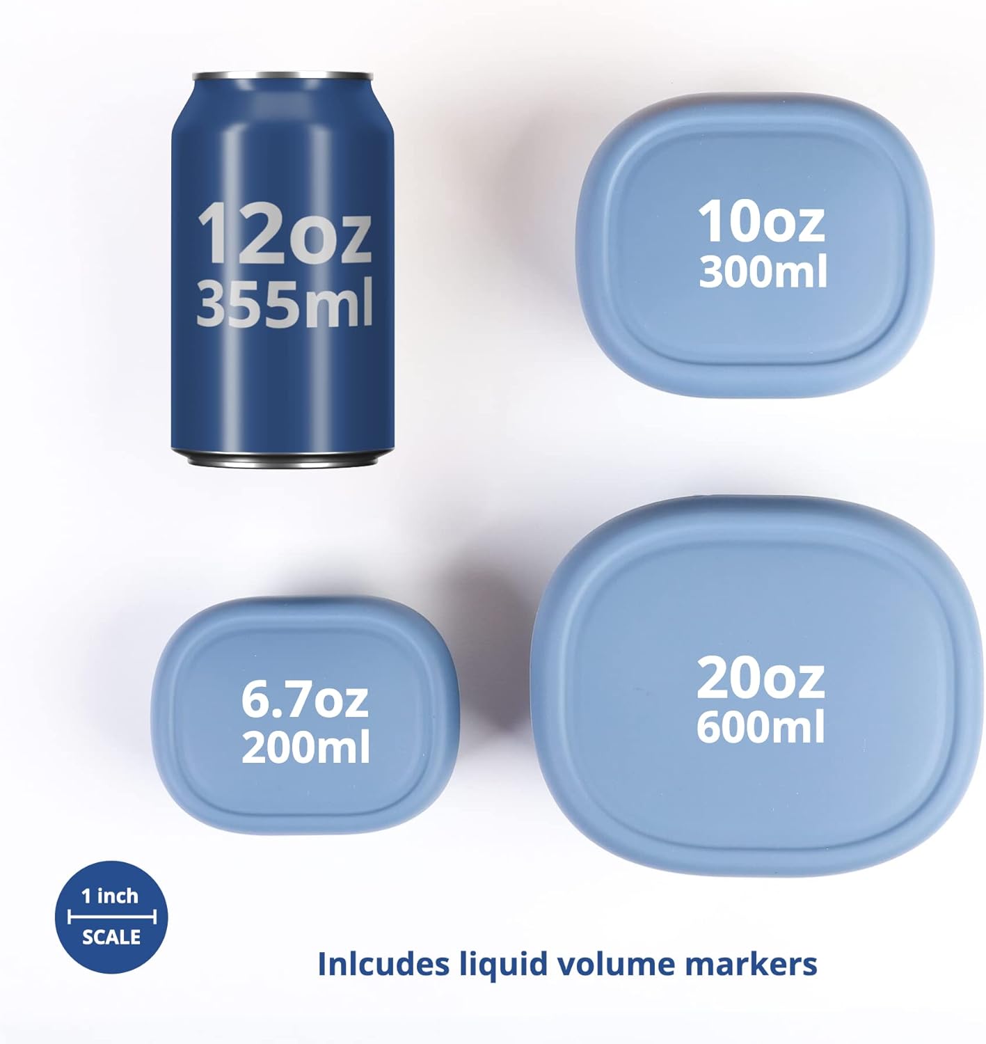 BLUE GINKGO Nesting Silicone Containers - Set of 3 Hard-Shell Silicone Food Storage Containers | BPA Free, Airtight, Dishwasher and Freezer Safe (6.7oz, 10oz, 20oz) - Blue