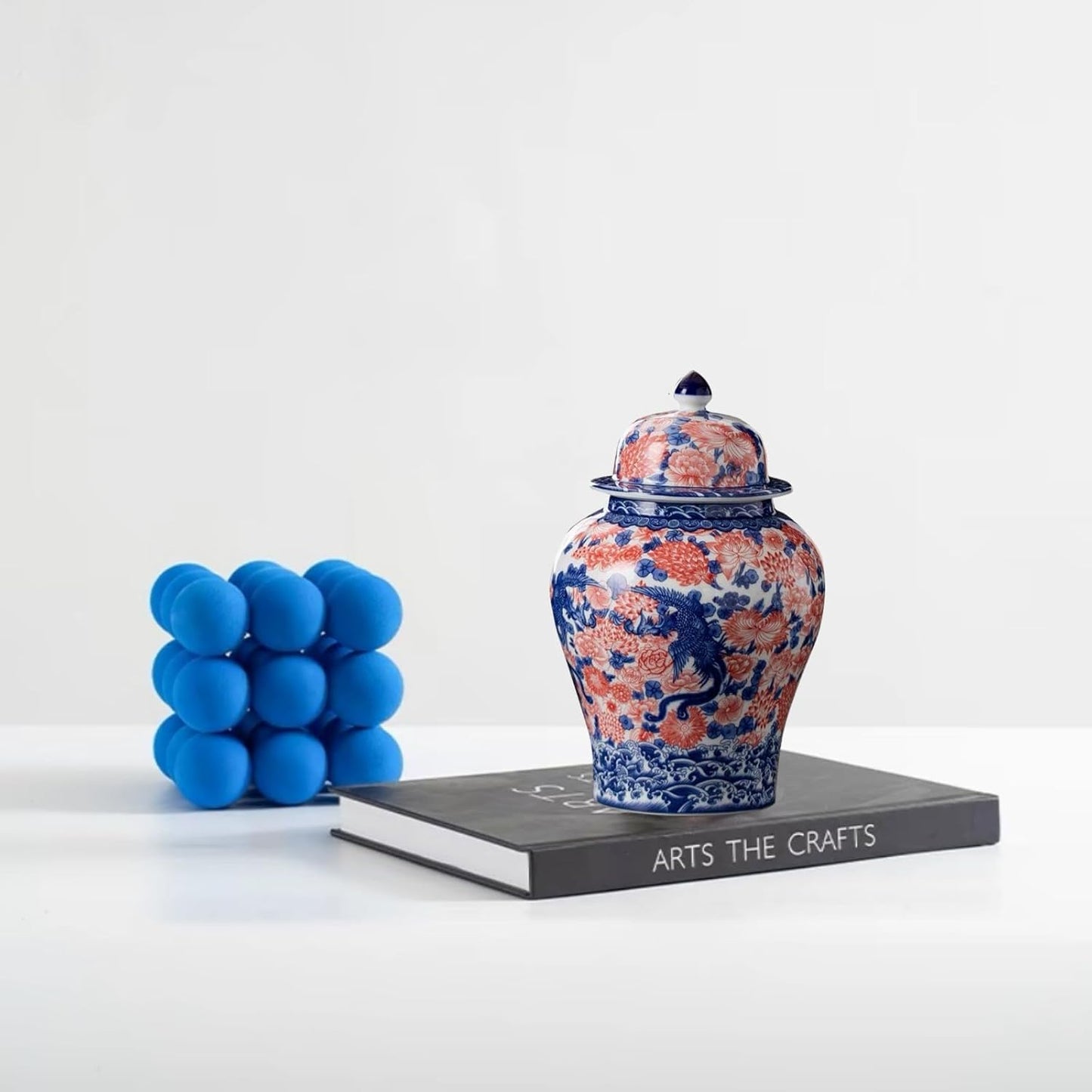 8 inches Phoenix Ginger Jar - red Ceramic Decorative with Lid flower vase， chinoiserie gift Enamel jars for Home/Kitchen/Dining/living room/shelf decor/Tea Storage