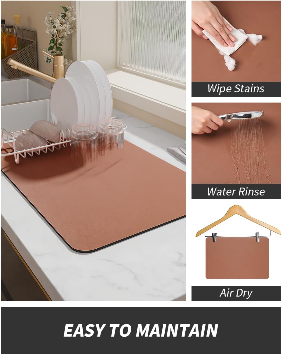 AMOAMI Coffee Mat Hide Stain Rubber Backed Absorbent Dish Drying Mat - Dark Grey, Blue, 17''x31.5''