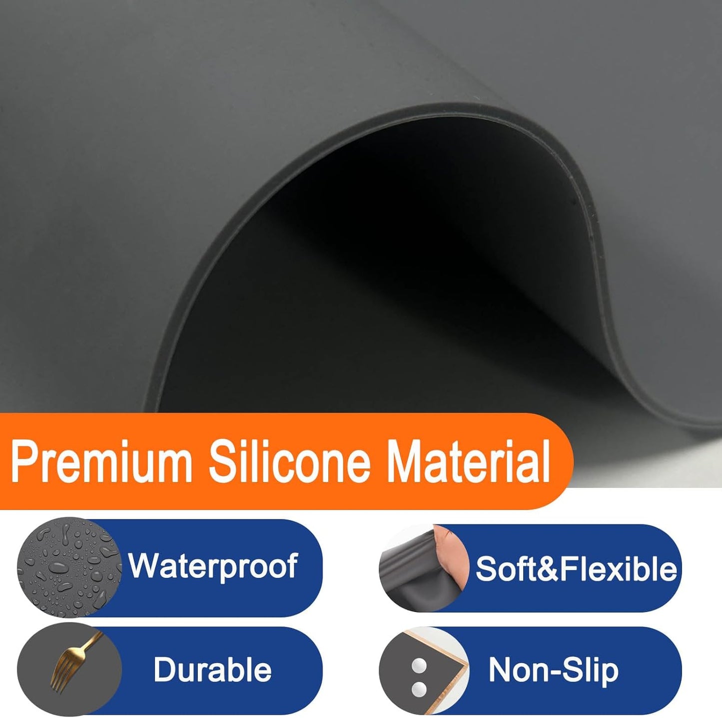 47.3''x23.6''(120cmx60cm) Extra Large Silicone Mat for Kitchen Counter, Heat Resistant Countertop Protector, Non-Slip Waterproof Kitchen Island Mat, Easy to Clean, Lake Blue