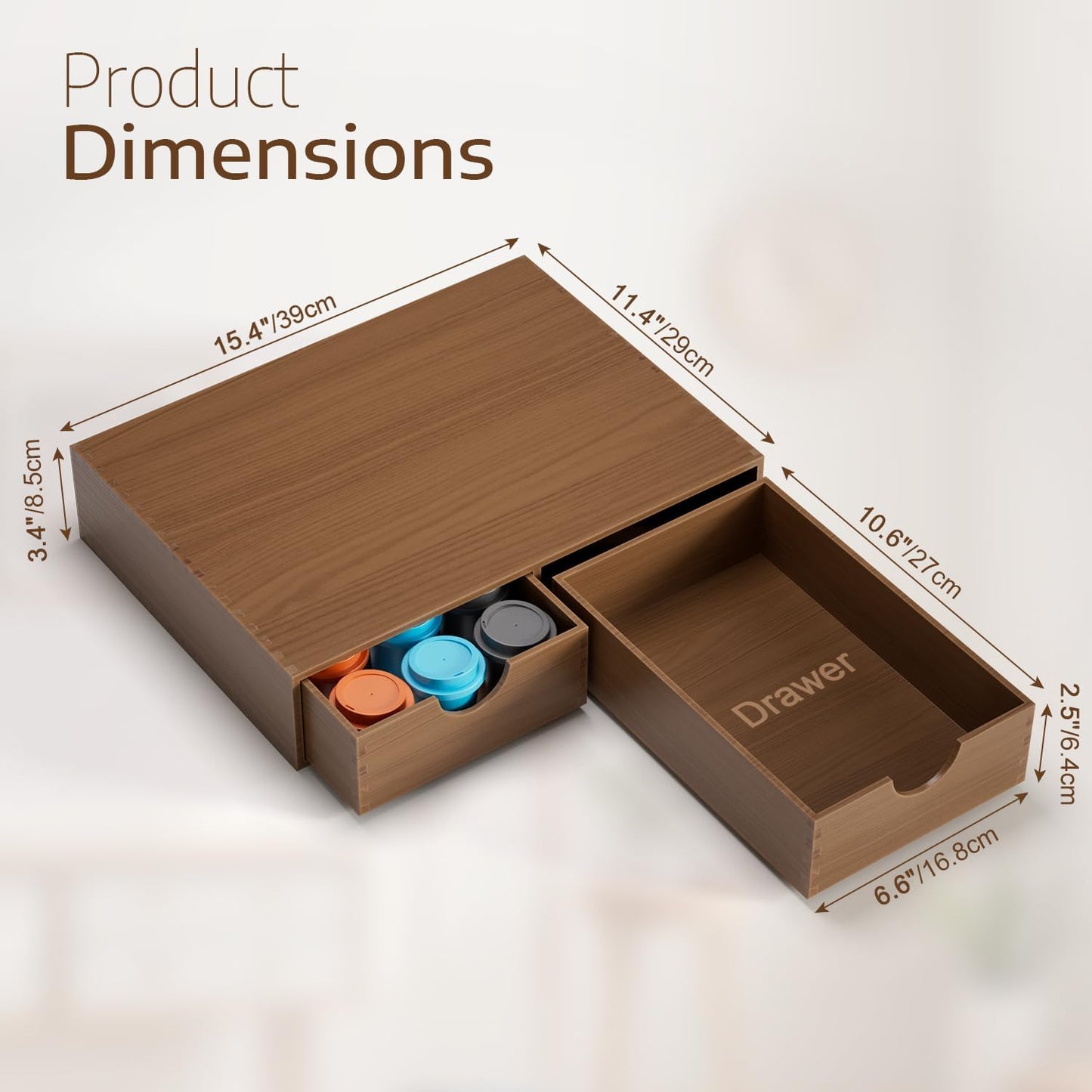 Wooden K Cup Holder - Coffee Pod Storage Drawer Tea Box, K Pod Organizer Coffee Maker Machine Stand, Kcup Holder for Counter, 30 Pod Capacity, Brown