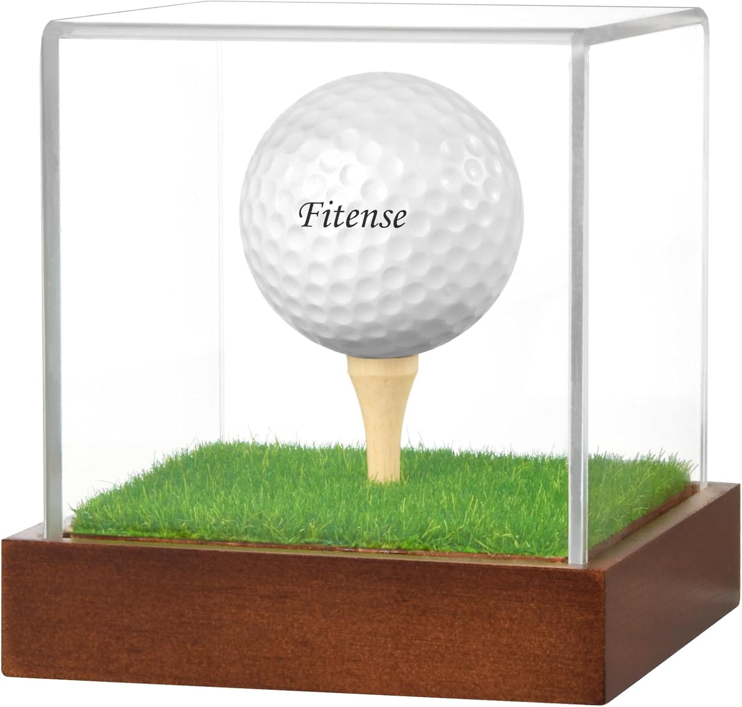 Golf Ball Display Case - Clear Acrylic Cube with Solid Wood Base & Tee, Anti-Dust Transparent Holder for Single Golf Ball, Ideal for Collectibles, Souvenirs & Gifts, Display Special Golf Balls
