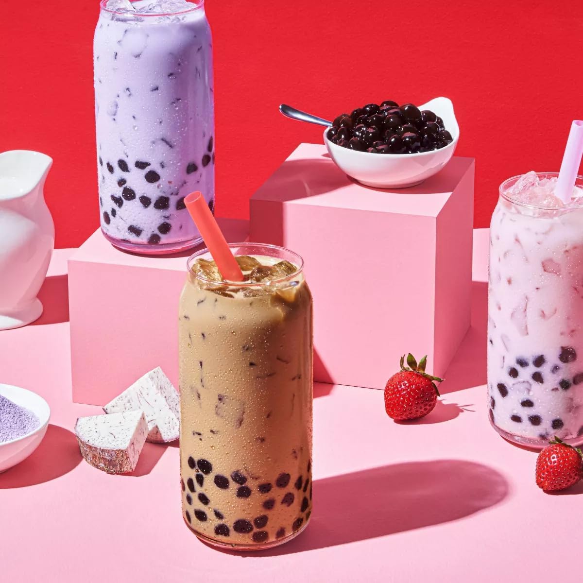 YULU FOODS Instant Bubble Pearl Classic Milk Tea Kit with Authentic Brown Sugar Tapioca Pearls, Ready in Under One Minute, Paper Straws Included – 3 Servings