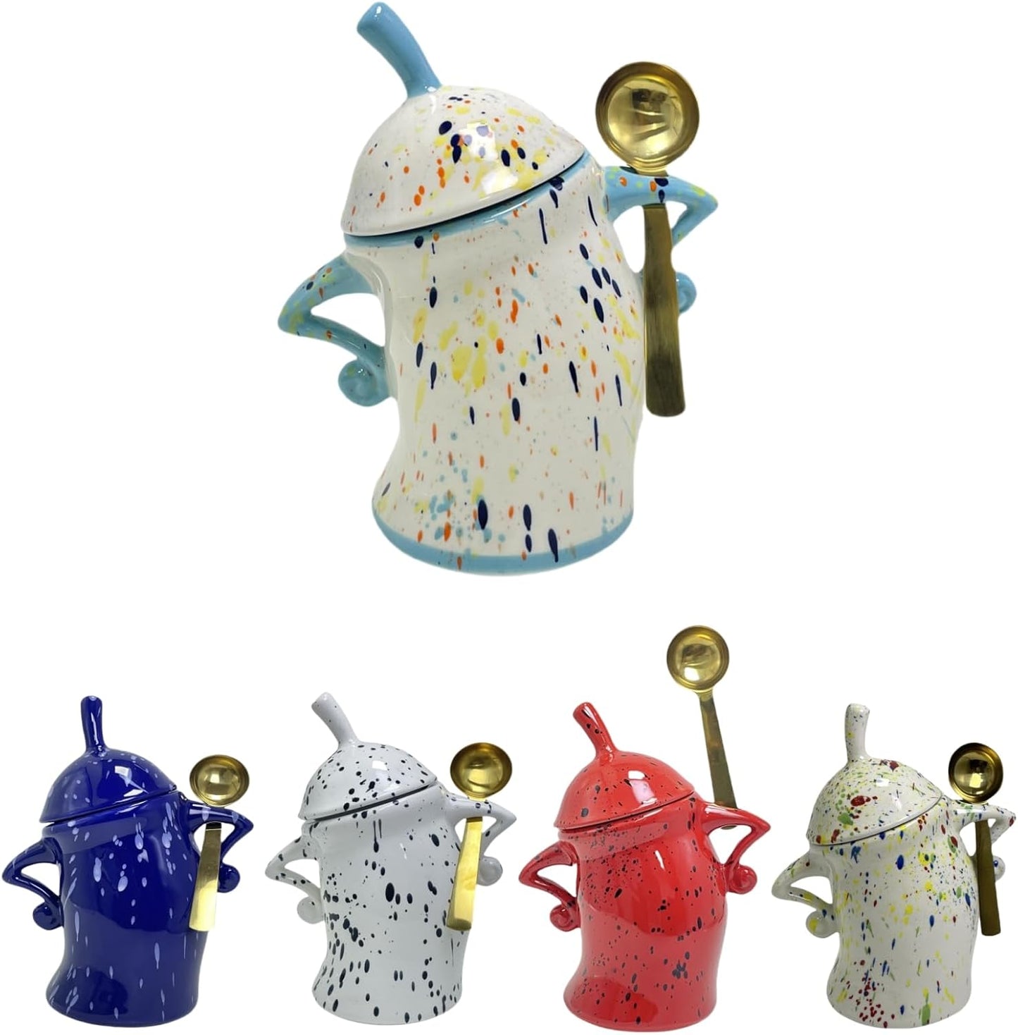 Canister With Attitude - 1.2L Ceramic Storage Jar with Lid, Airtight Kitchen Canisters Set for Coffee, Sugar & Tea | Farmhouse Flour Sugar Storage Container, Handmade with Spoon Rest (Gyan+White)