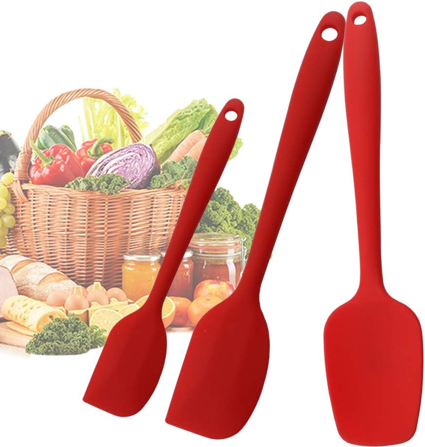Silicone Spatulas Set, Rubber Spoon Spatula Heat Resistant Spoonula One Piece Design Seamless Spatula Non-Stick Scrapers Baking Mixing Tool (Red Set)