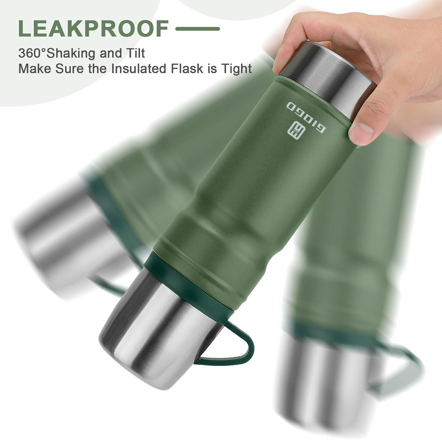 Vacuum Insulated Water Bottle Thermo Water Flask with Cup 680ml/23oz Stainless Steel Thermal Water Bottles Thermo for Hot and Cold Drinks Coffee Water(Green,Single)