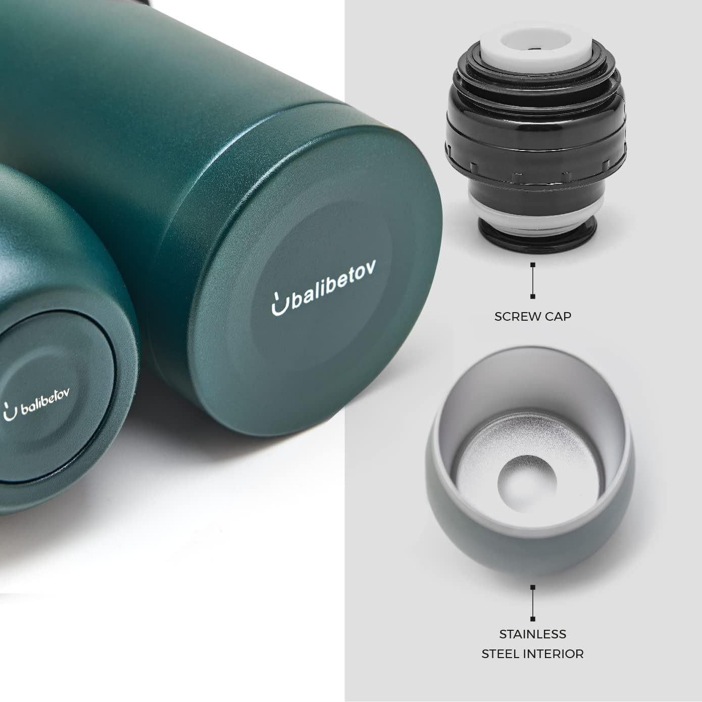 BALIBETOV Complete Yerba Mate Set - Modern Mate Gourd, Thermal Flask, Bombilla and Cleaning Brush Included - All Premium Quality 304 18/8 Stainless Stee (Green)