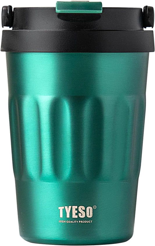 TYESO Stainless Steel Portable Tumbler with Flip Lid,Travel Mug with Concealed Carry Handle, Leakproof Insulated Coffee Cup (GREEN, 13 OZ)