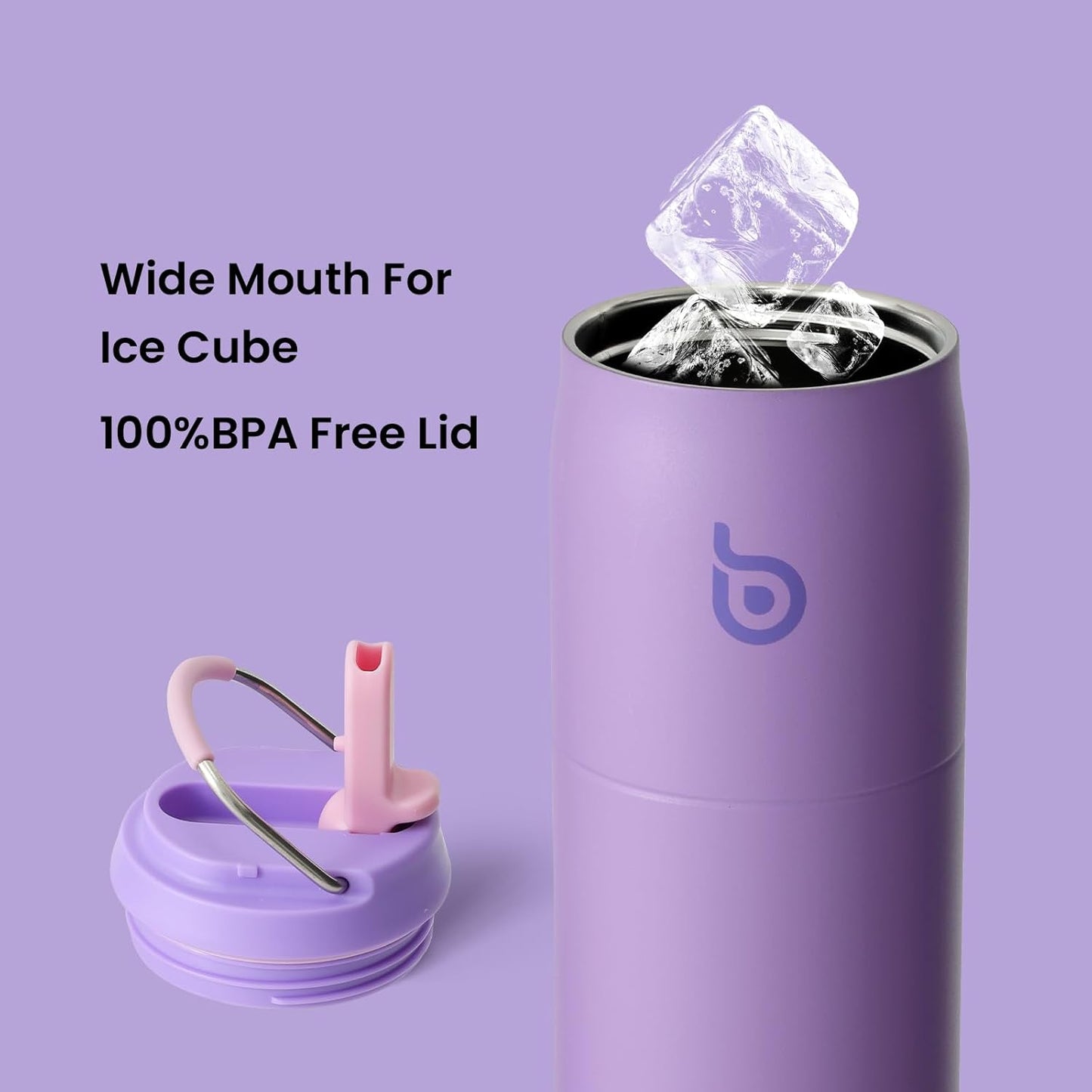 BOTTLE BOTTLE Stainless Steel Water Bottle with Straw Lid and Handle 32 oz Vacuum Insulated Cup for Sports Travel Gym Hiking, Leak-Proof Wide Mouth Water Bottles for Men and Women,violet