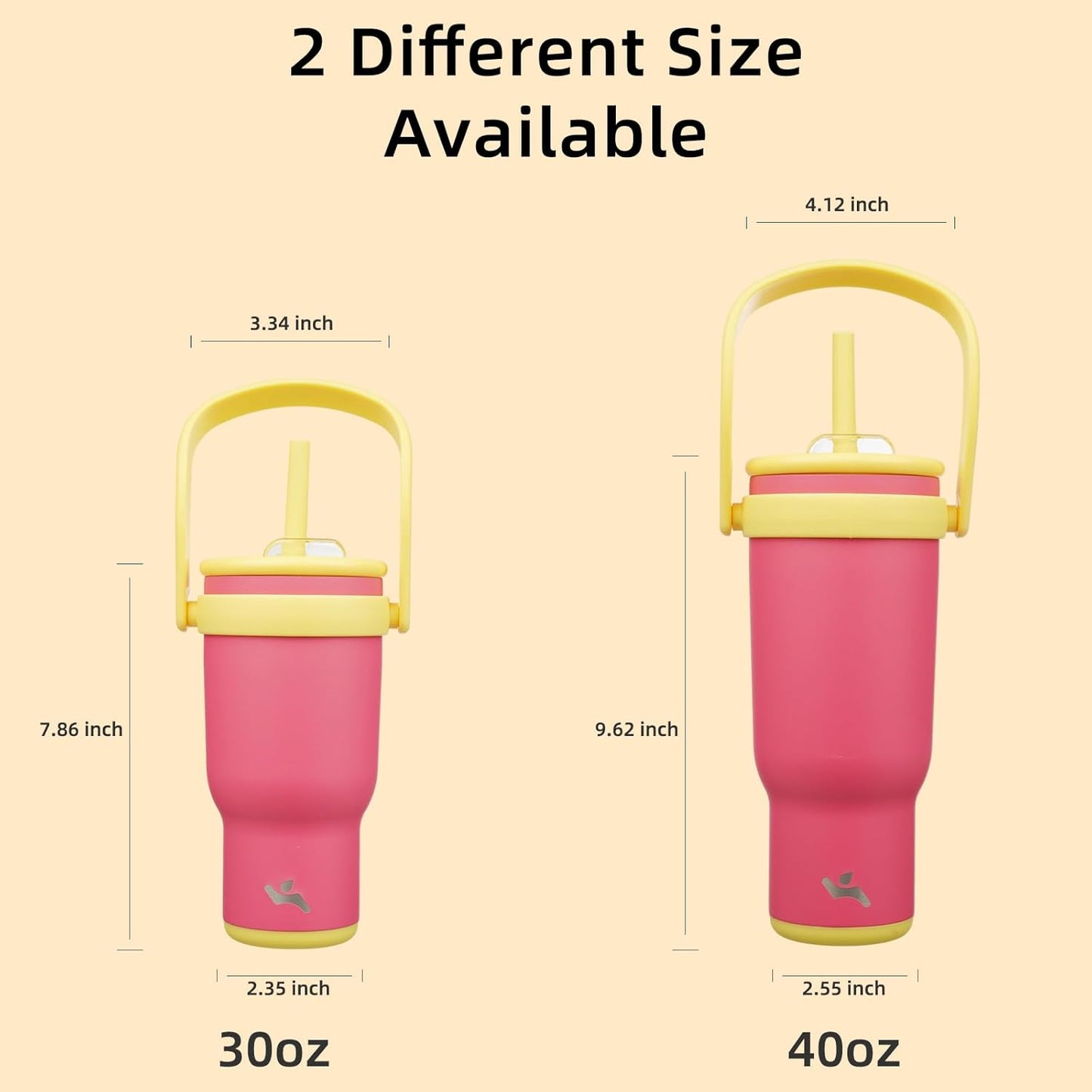 40 oz Tumbler with Side Handle, Insulated Water Bottle with Straw and 2 in 1 Lid, Stainless Steel Cup Travel Coffee Mug for Sports Office Gym,Rose Pink