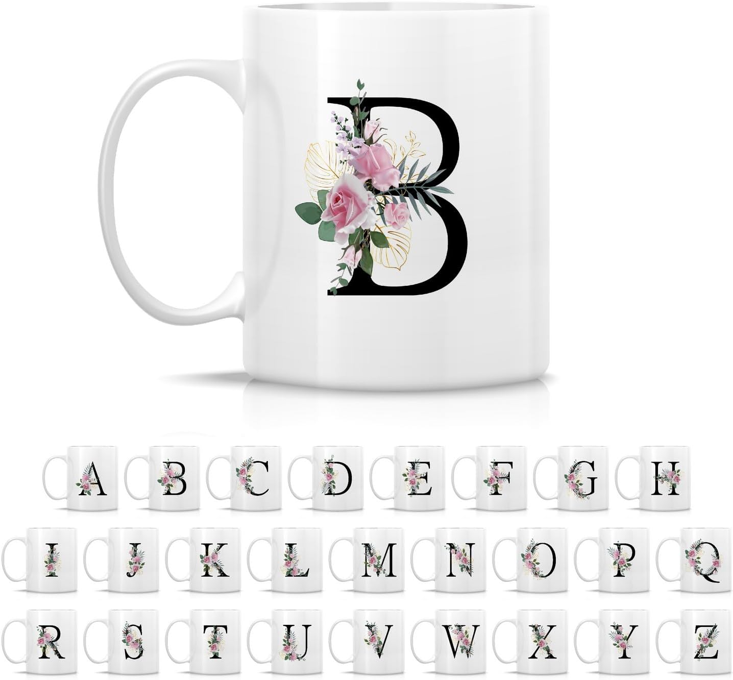 Retreez Initial A-Z Floral Botanical Bouquet Alphabet Monogrammed Monogram Mug 11 Oz Ceramic Tea Coffee Mugs - Appreciation Thank You Wedding Birthday Gifts for her friend coworker sister - B Initial