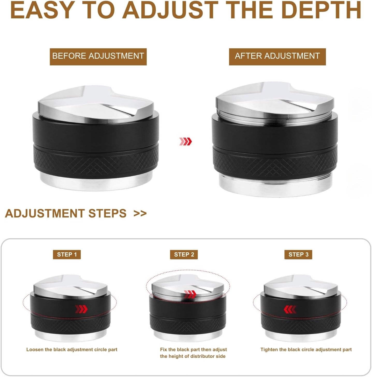 51mm Coffee Tamper and Distributor, Dual Head Coffee Leveler Fits for 51mm Portafilter, Adjustable Depth Espresso Hand Tampers, Professional Barista Espresso Distribution Tool