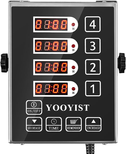 Kitchen Timers for Cooking – 4 Channel Commercial Kitchen Timer Restaurant Kitchen Supplies – Stainless Steel LED Technology Kitchen Timer Digital – Reminder Function, Loud Alarm, Grey