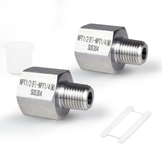 2 pieces，Npt1/2 Female to Npt1/4 Male Thread Adapter, Water line adapter，Fabricate of 304 Stainless Steel