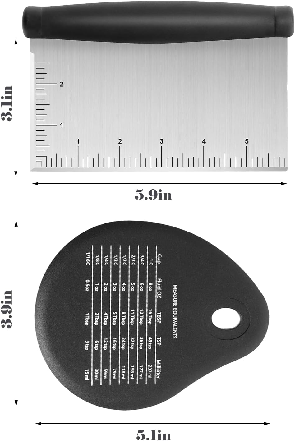 Stainless Steel Dough Scraper & Chopper - 6 Inch Multi-Purpose Kitchen Tools with Measuring Markings, Cutter for Dough, Cake,Griddle Scraper,Bench Scraper and Extra Bowl Shaped Scraper