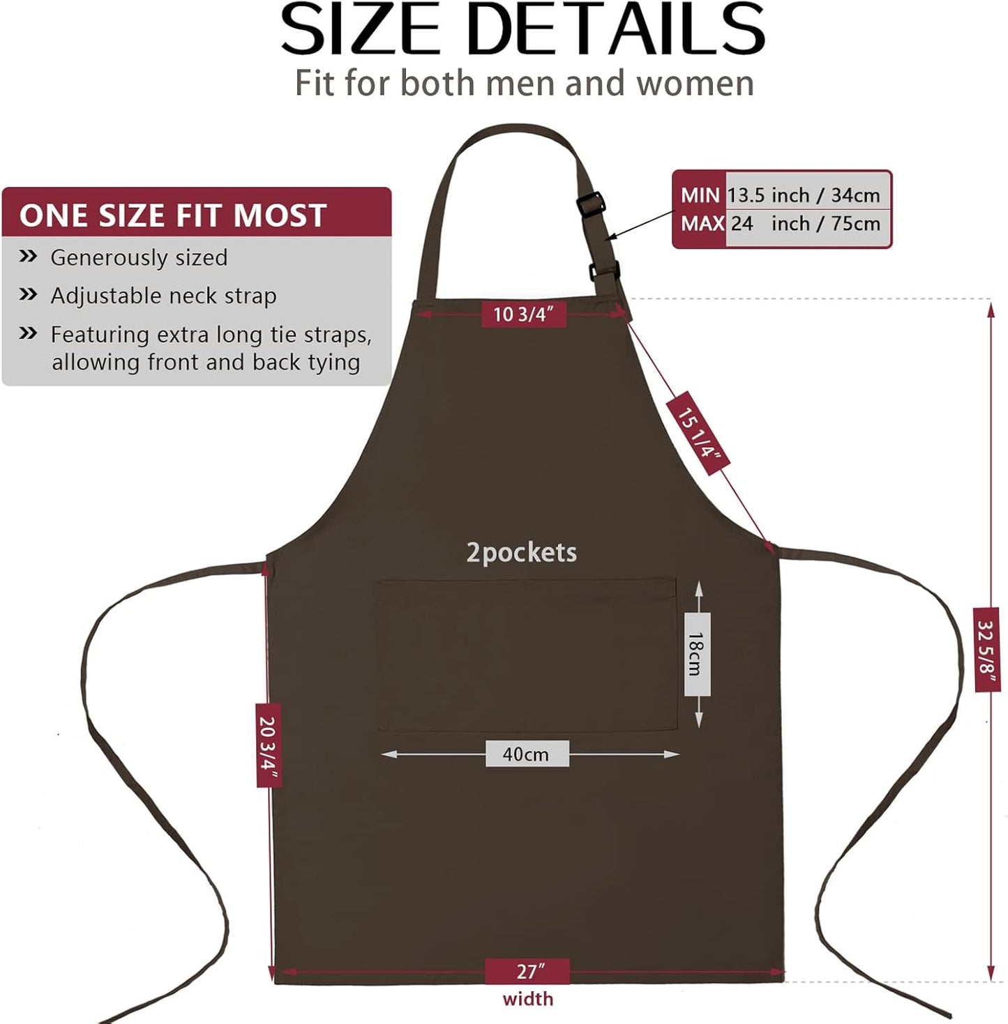 Cotton Blend Waterproof Apron With 2 Pockets for Women Men - Cooking Kitchen Chef Arpon BBQ Work Painting - (1 Pack)