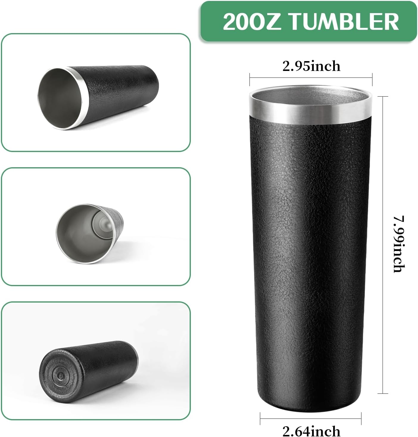 20 oz Skinny Tumbler with Lid and Straw,Stainless Steel Vacuum Insulated Tumbler Double Wall Travel Coffee Mug,Insulated Cup for Coffee, Tea, Beverages,Office (Texture Black,1)