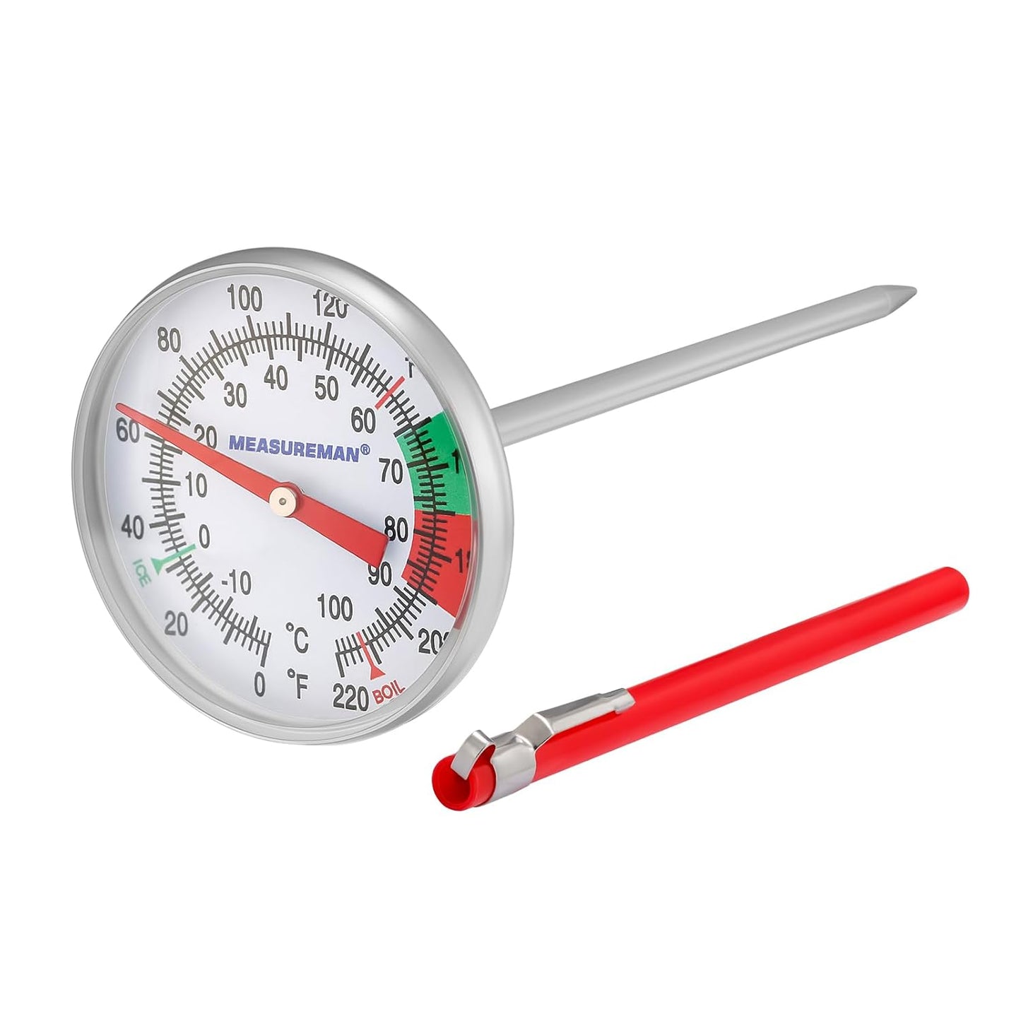 MEASUREMAN Milk Thermometer, Food/Meat Instant Read Thermometer, Pocket Size, Dishwasher Safe, Red, for Meat/Food Cooking and Grilling/Oven, Milk Foam, Coffee Drinks