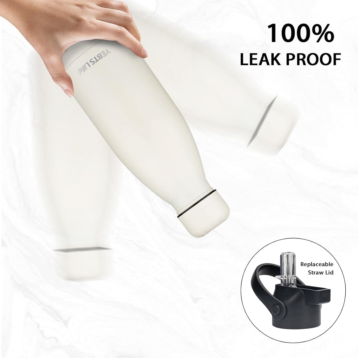 Insulated Water Bottle, 2 Pack-9oz Stainless Steel Water Bottles with straw lid, Metal Sports Water Bottles for Boys,Girls, Double Wall Vacuum BPA-Free Flask for School, Sports (Grey-Cream)