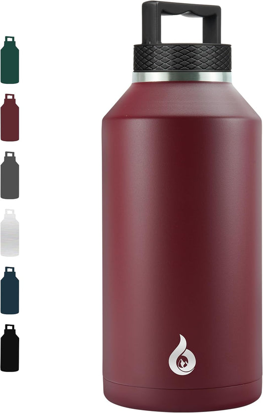 BJPKPK Half Gallon Water Bottle Insulated, Dishwasher Safe 64 oz Water Bottle with Handle, Leakproof BPA Free Water Jug, Large Stainless Steel Water Bottle for Sports, Brick Red