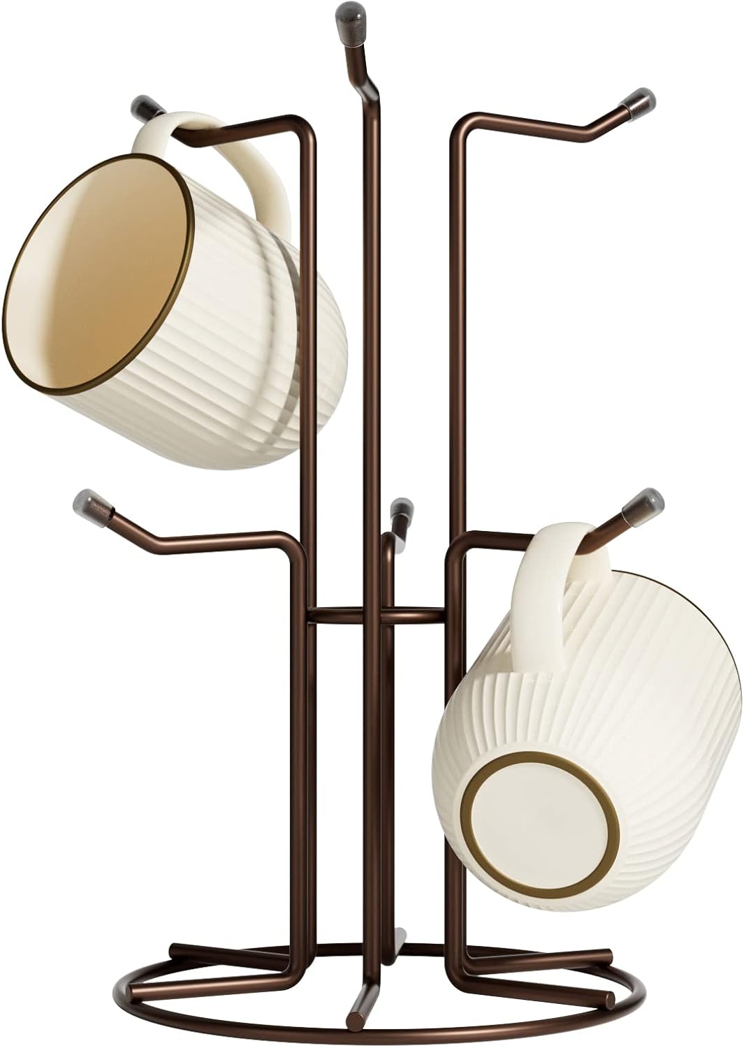HULISEN Mug Holder for Large Cups, Mug Tree for Counter with 6 Hooks, Metal Coffee Mug Stand for Easy Pick, Place and Display, Coffee Bar Accessories and Decor, Free Standing Mug Rack, Brown