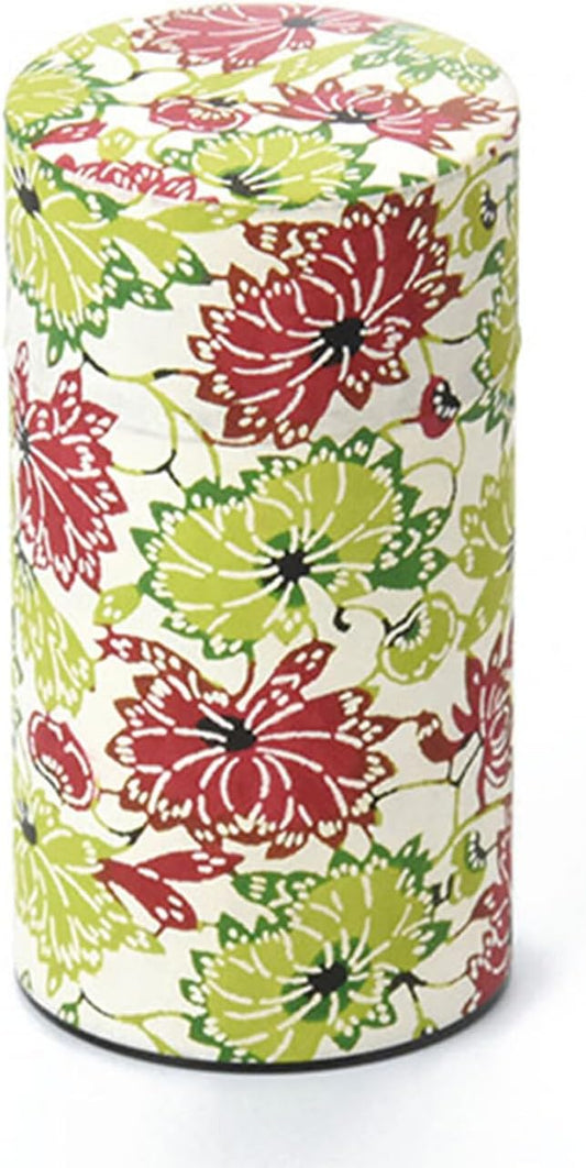 Japanese Pokkan Coffee Spice Tea Tin Canister Washi Paper Storage with Lid 7.05 oz Capacity (Natsuhana)