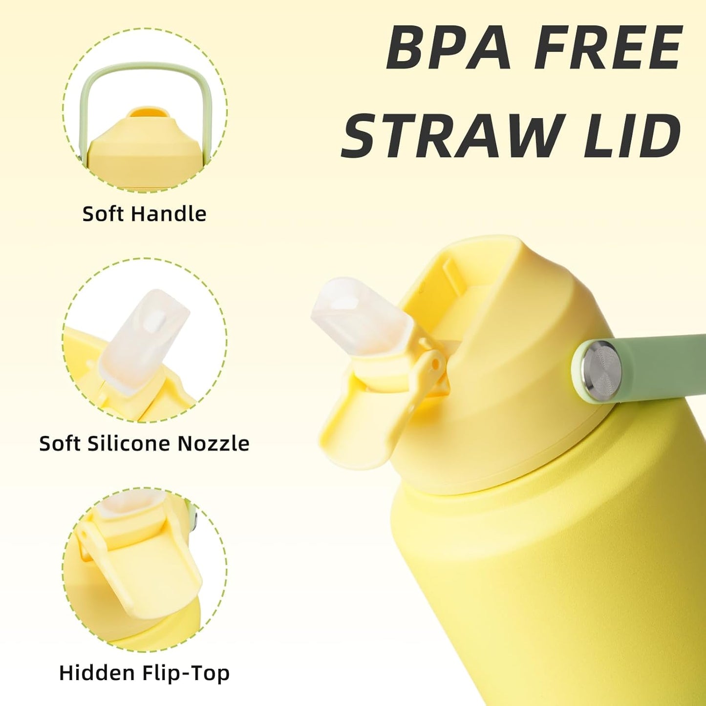 BJPKPK Insulated Water Bottle with Straw Lid, 40oz Large Thermos, BPA Free Leak Proof Stainless Steel Metal Water Bottles, Tumblers, Cups, Flasks for Travel, Sports,Fresh Green