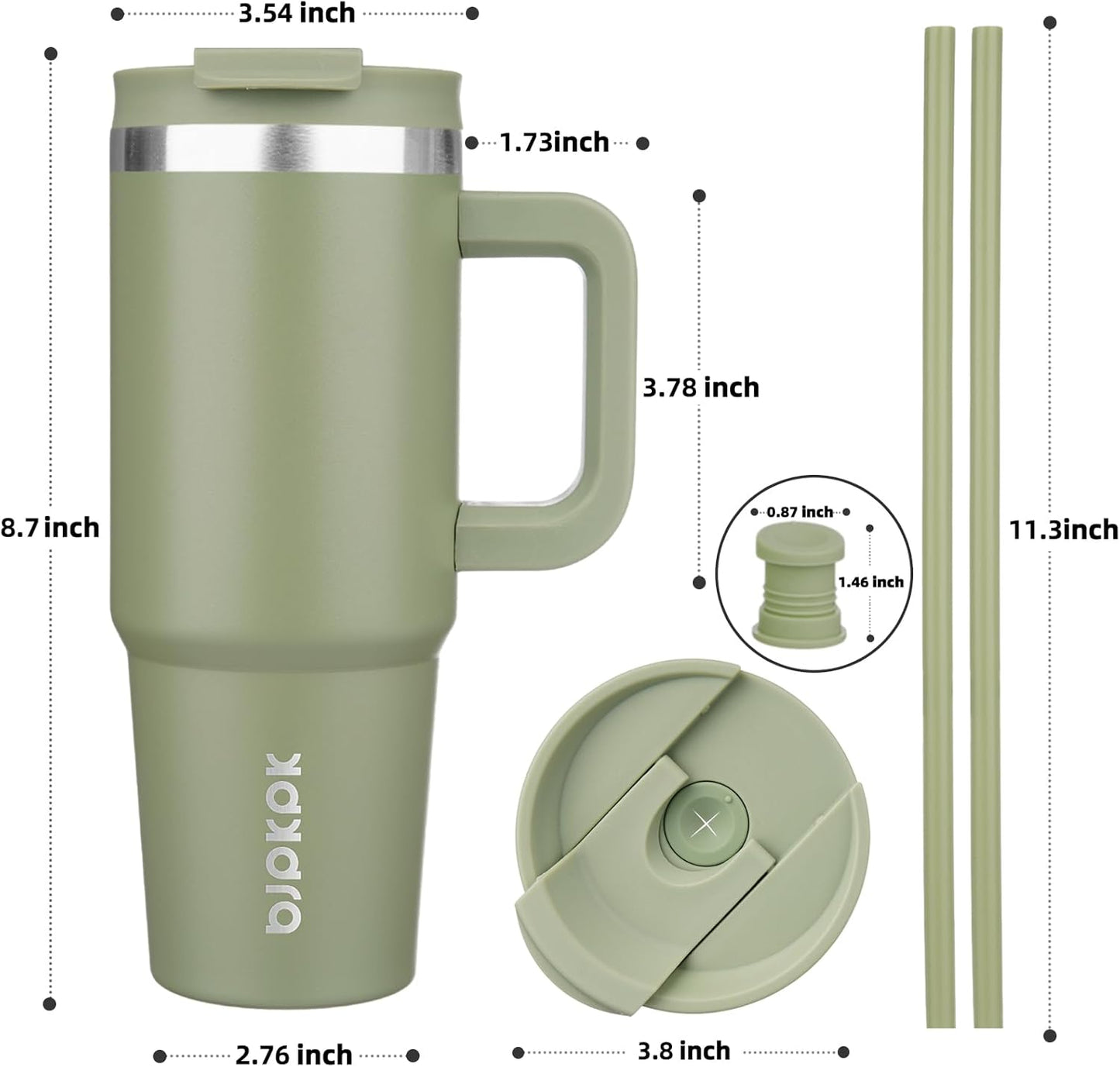 BJPKPK 30 oz Stainless Steel Tumbler With Handle Insulated Tumblers With 2 Straw Travel Coffee Mug With Lid,Sage
