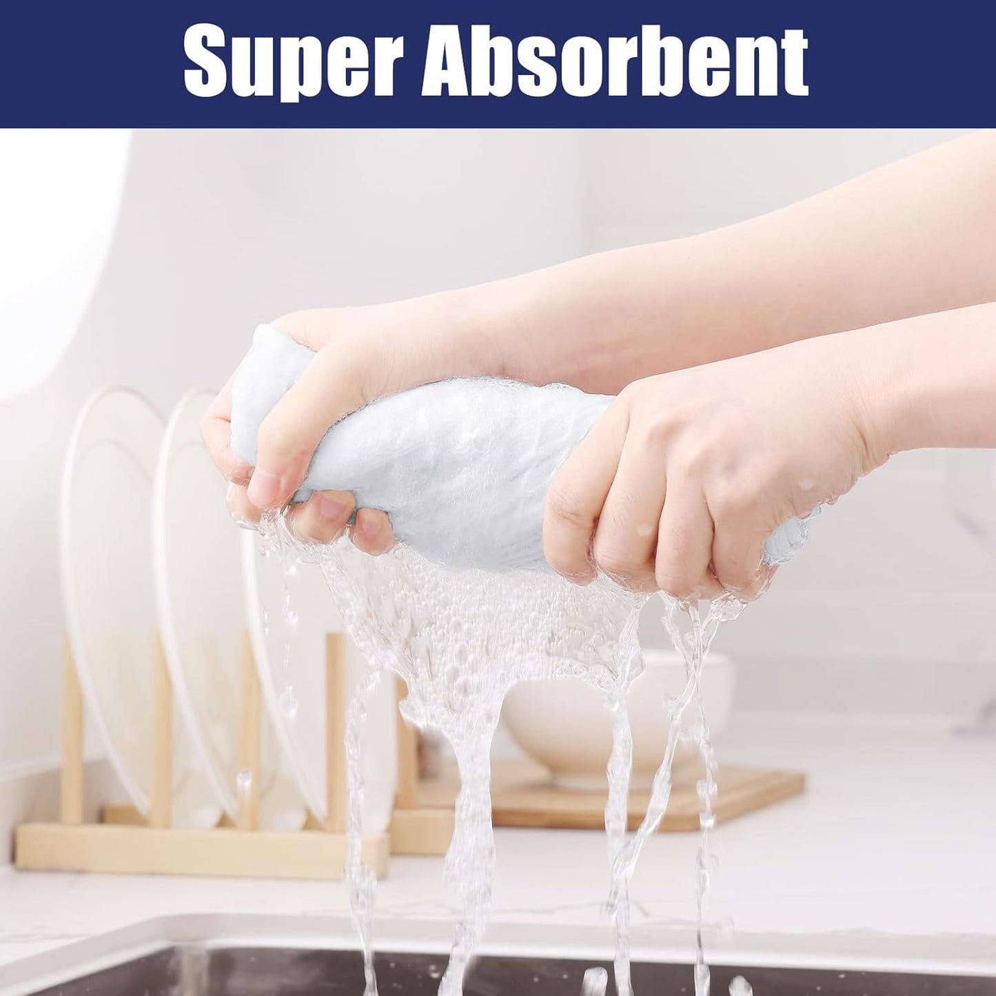 Homaxy Microfiber Waffle Weave Kitchen Towels, 16 x 28 Inch Ultra Absorbent and Solid Color Dish Towels, 6 Pack, White