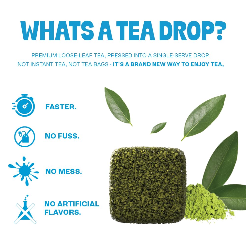 Tea Drops Gift Set | Organic Dissolvable Loose Leaf Tea | Chai Spice Chocolate Earl Grey Citrus Ginger Rose Matcha Peppermint Ube Vanilla Bean Thai | 9 Sampler Assortment - 1 Per Flavor