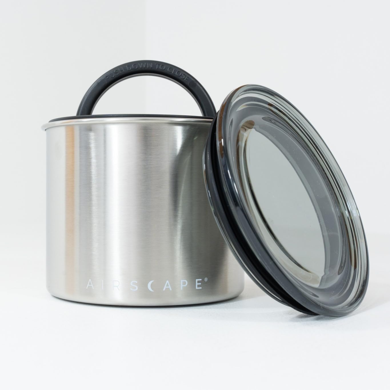 Planetary Design Airscape Stainless Steel Coffee Canister | Food Storage Container | US Patented Airtight Lid | Push Out Excess Air Preserve Food Freshness (Small, Brushed Steel)