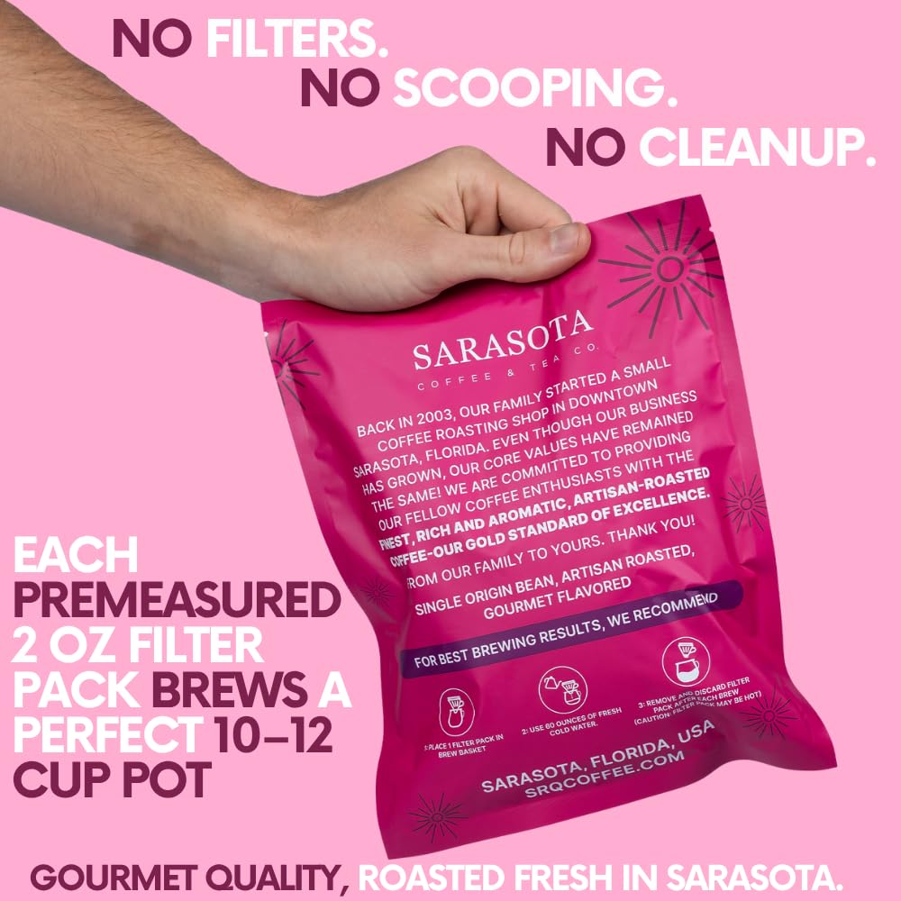 Ground Flavored Coffee In Filter Packs | Sweet Cream Jamaican Me Crazy | Medium Roast Low Acid Mold Free Pouches | Highest Rated Gourmet Bulk Individual Premeasured Packets for 10-12 Cup Drip Maker