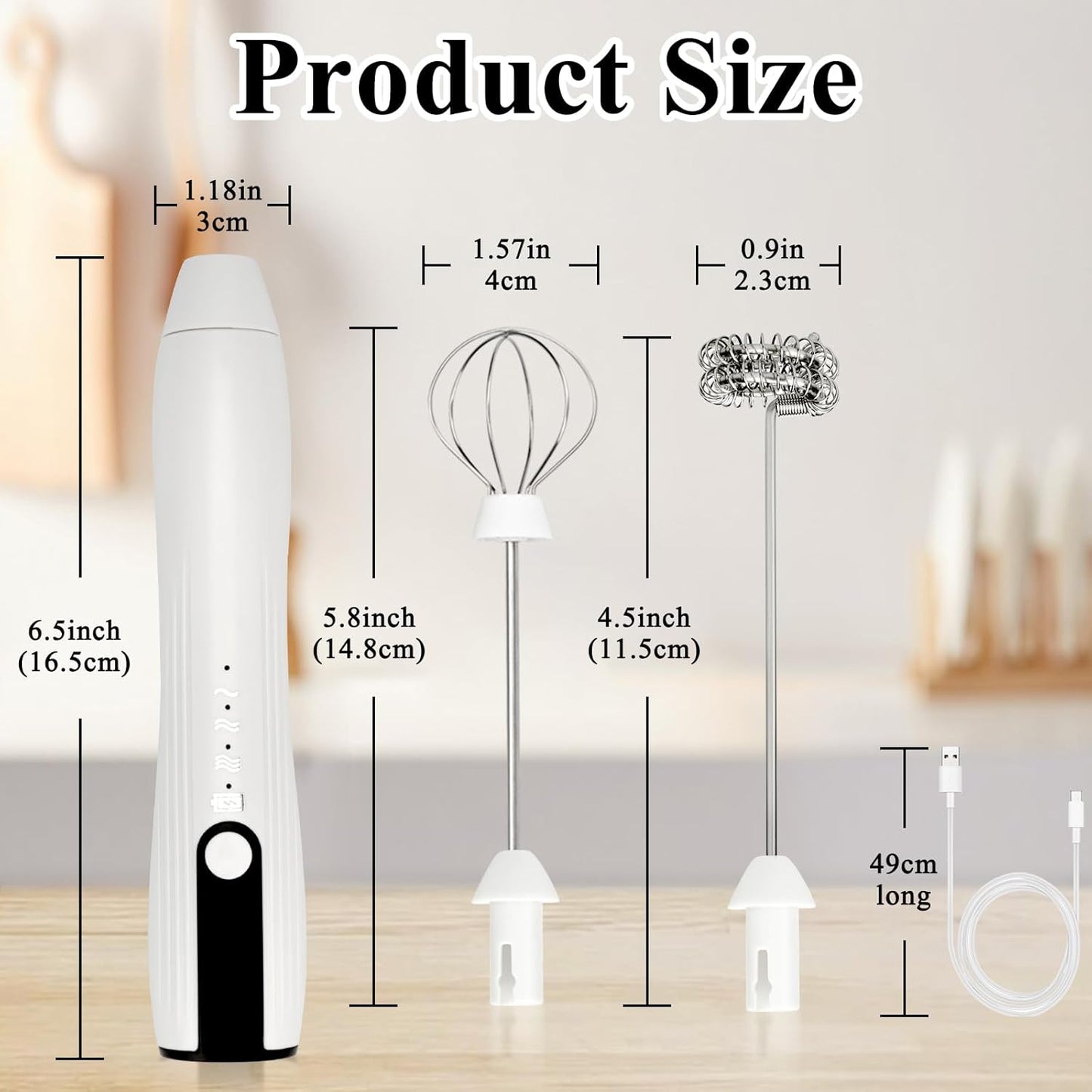 Double Whisk Milk Frother Handheld USB-C Rechargeable Electric Drink Mixer White,3 Speeds Adjustable Coffee Foamer Drink Whisk for Lattes, Matcha, Hot Chocolate, Egg, Matcha