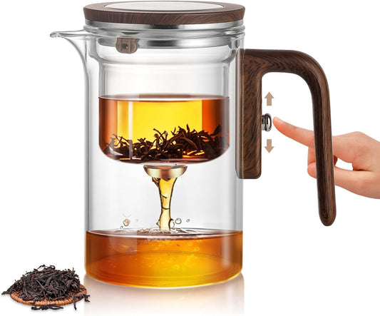Enchanti Tea Pot, Magic Glass Teapot with Strainer,Magnetic Water Separation with Infuser -600ML/20.3oz
