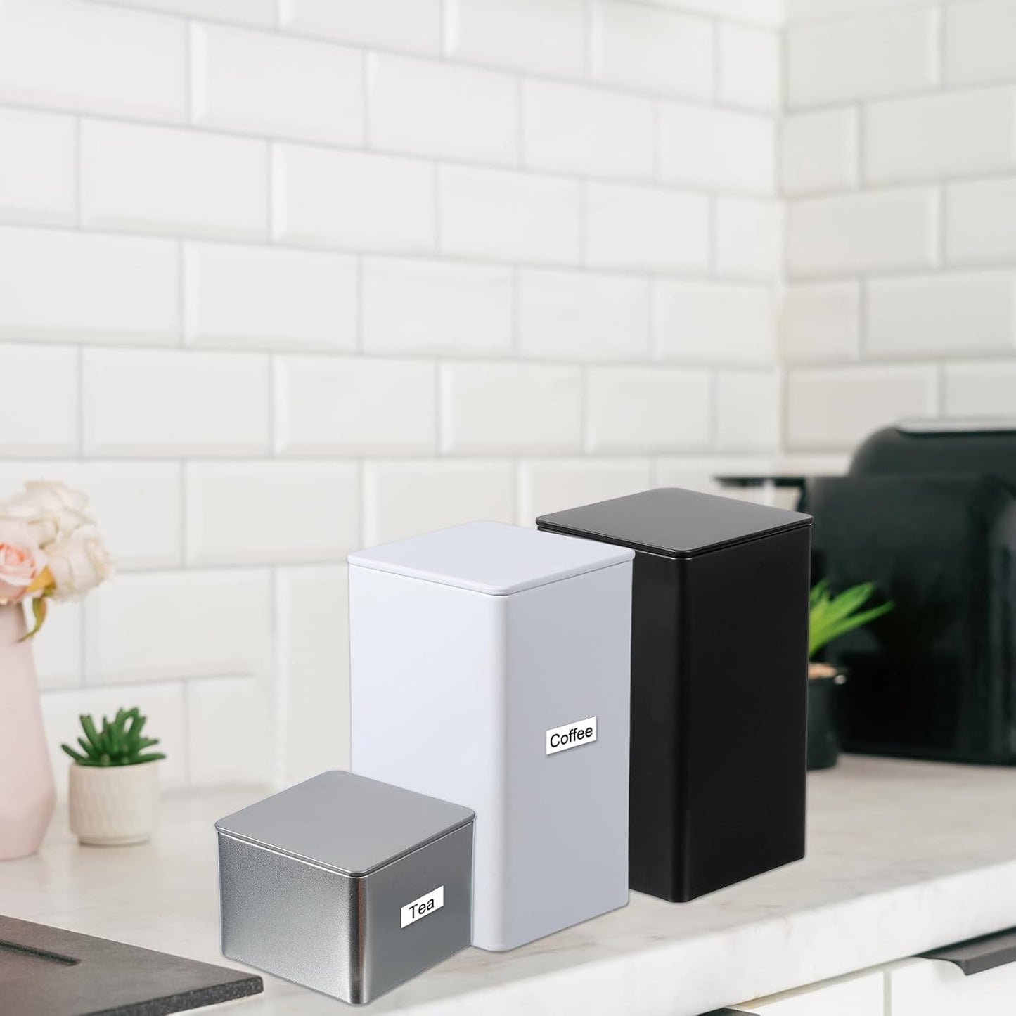 PATIKIL Metal Tea and Tin Set 3.35"x3.35"x3.35", 2 Pcs Metal Storage Airtight Storage Square Container with Lid for Loose Tea Coffee Candy Treats Gifts Spice DIY, Green