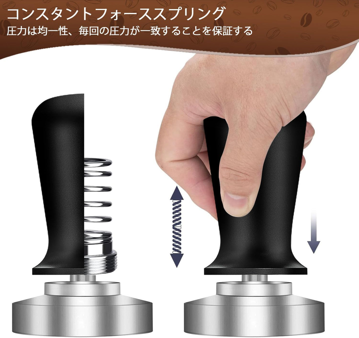 Espresso Tamper,Stainless Steel Ripple Base Coffee Tamper,Espresso Accessories,Calibrated Loaded Espresso Tamper,Ergonomic Handle Espresso Tamper,Fits Most Portafilters,Espresso Tamper (Black, 53mm)