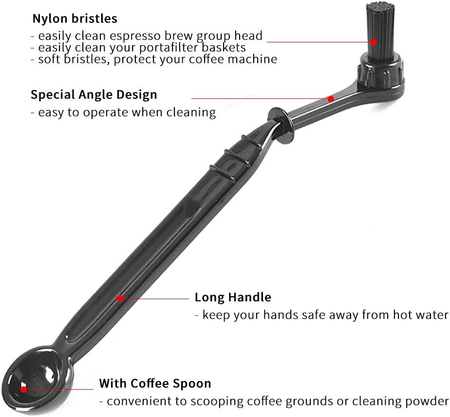 Espresso Machine Cleaning Brush Tool - CAFEMASY Pack of 2pcs Espresso Grouphead Coffee Cleaning Brush with Spoon and 2pcs Replacement Nylon Bristles Head