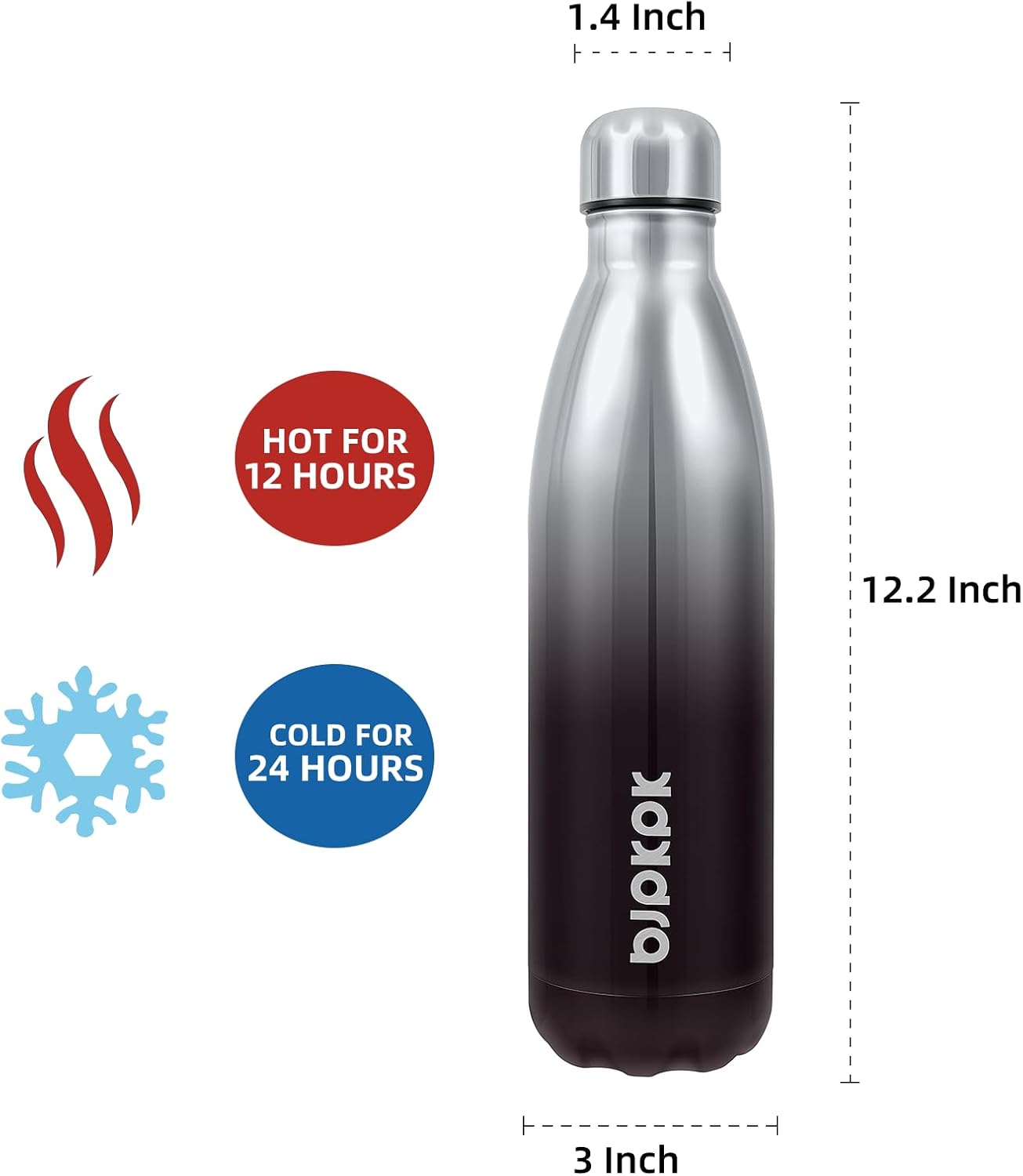 BJPKPK Stainless Steel Water Bottles 25oz Insulated Water Bottle Keep Cold And Hot, Silver Miner