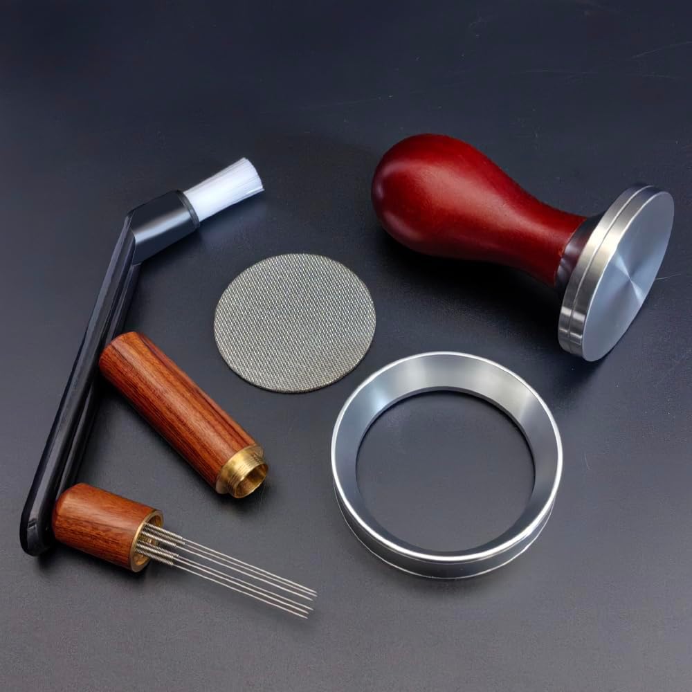 5Pcs/Set Espresso Tamper 51mm Accessories Kit, 51mm Coffee Tamper Espresso Tools Set with WDT Tool, Puck Screen, Dosing Funnel, Clean Brush Espresso Tampers Machine Fit 51mm Portafilters (51mm)