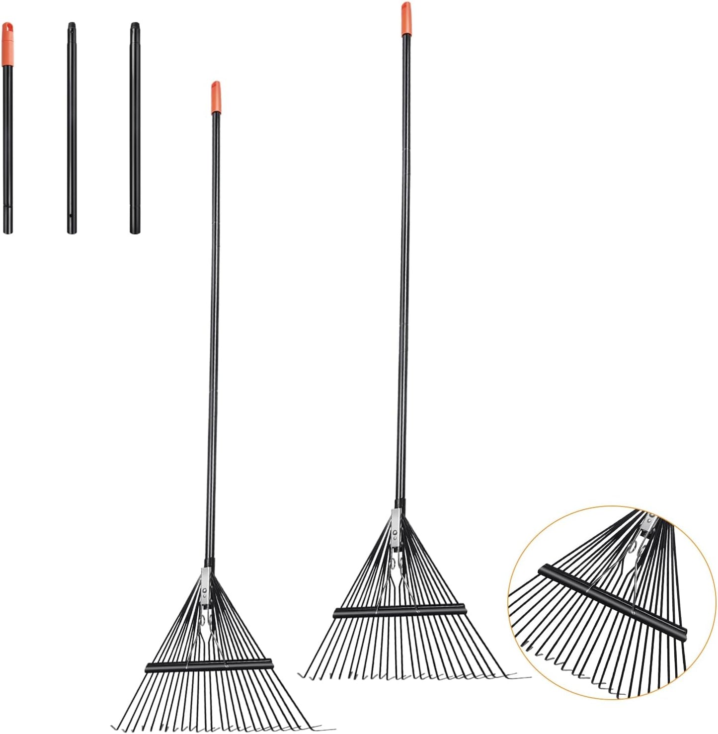 42 HRC Steel Gardening Leaf Rake, 24 Tines 23.2" Wide,Adjustable Split Long Handle 33-67",Suitable for Raking Leaves and Lawn Tidying,Garden rake and thatch rake Suitable for Adults（2 Pack